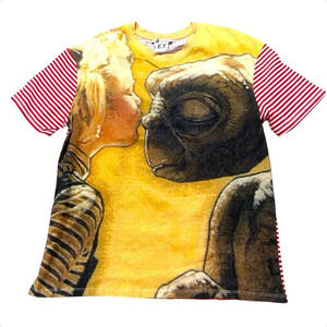 Zara Yellow Graphic ET & Kid Short Sleeve Tee with Red Stripe Sleeves